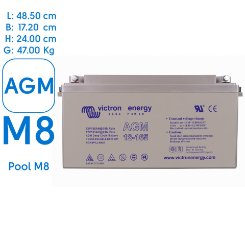 BBAtechniek artnr. 90052 - 12V 165Ah Victron AGM Accu M8 (1x)