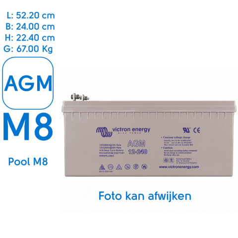 BBAtechniek artnr. 90053 - 12V 240Ah Victron AGM Accu M8 (1x)