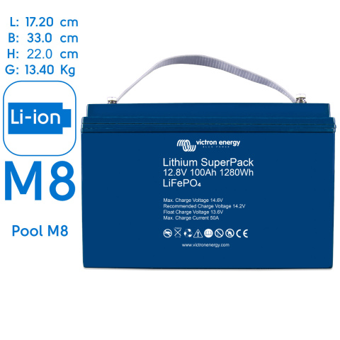 BBAtechniek artnr. 90047 - Victron Lithium Accu SuperPack 12.8V 100Ah M8 (1x)