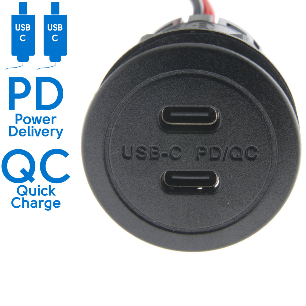 BBAtechniek - USB C-2x PD QC 3A 30W inbouw zwart (1x) 