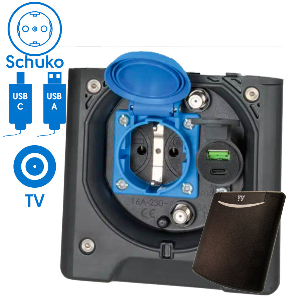 BBAtechniek - Voortent aansluiting CEE 230V / TV / USB-A/C (1x)