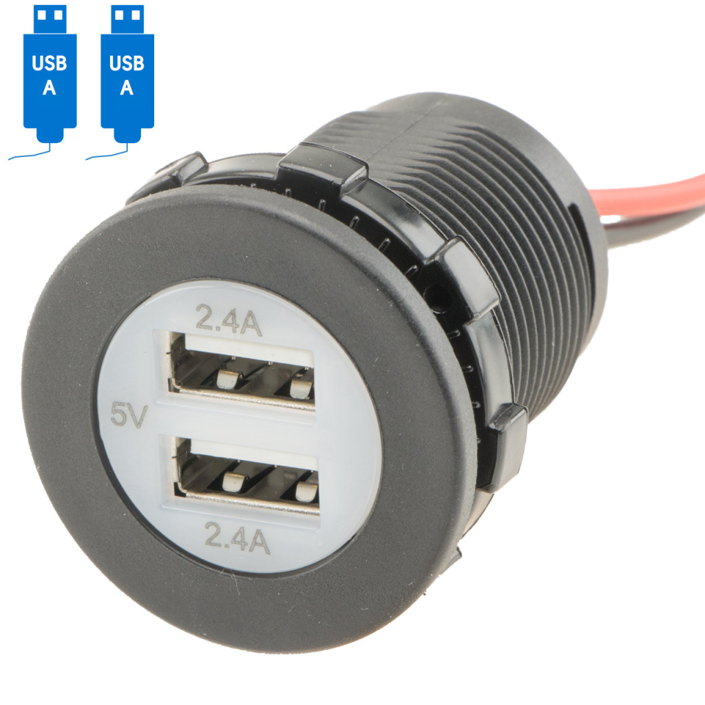 BBAtechniek - USB A-2x 5V 2x2.4A inbouw geen LED zwart (1x)