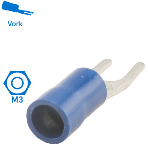 BBAtechniek artnr. 11109 - Kabelschoen vork M3 Ø3.7mm blauw (100x)