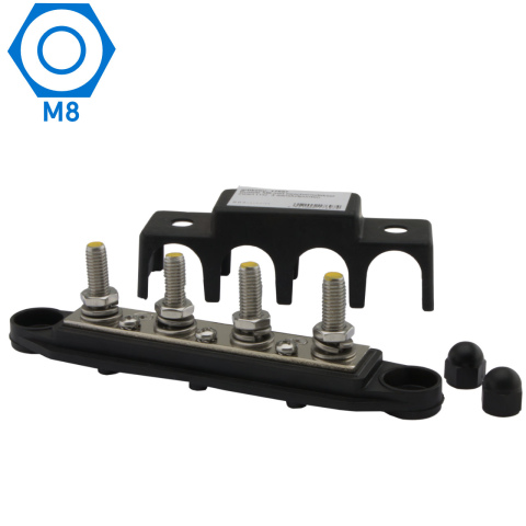 BBAtechniek artnr. 17697 - Busbar M8 4-punts zwart met beschermkap (1x)