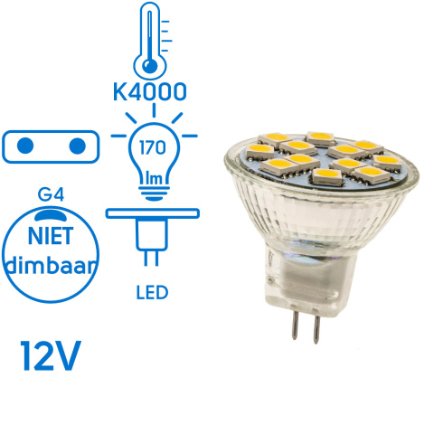 BBAtechniek artnr. 43221 - G4 12-24VDC 1.8W 4000K 170lm LED MR11(1x)