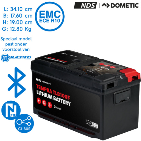 BBAtechniek artnr. 57085 - 12V 100Ah NDS Tempra Lithium N-Bus accu (1x)