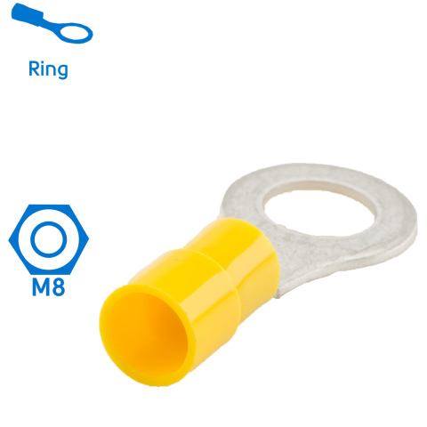 BBAtechniek artnr. 11540 - Kabelschoen ring M8 Ø8.4mm geel (50x)