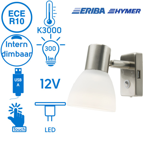 BBAtechniek artnr. 65547 - Faretto PowerLED 12V 3W geborsteld alu USB-A (1x)