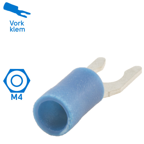 BBAtechniek artnr. 11139 - Kabelschoen vork-klem M4 Ø4.3mm blauw (100x)