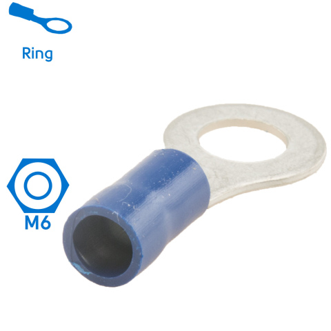 BBAtechniek artnr. 11007 - Kabelschoen ring M6 Ø6.4mm blauw (100x)