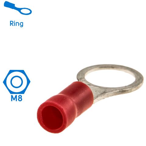 BBAtechniek artnr. 10965 - Kabelschoen ring M8 Ø8.4mm rood (100x)