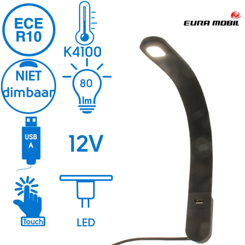 BBAtechniek artnr. 45127 - León flex LED 12V 1.2W 4100K 80lm USB zwart (1x)