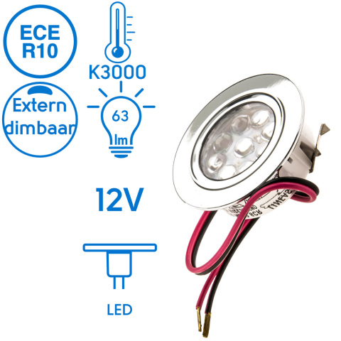 BBAtechniek artnr. 65527 - Incasso LED mini inbouwspot 12V 0.8W Ø45mm (1x)