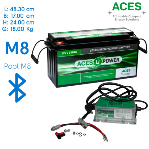 BBAtechniek artnr. 37077 - 12V 150Ah Aces Lithium accu + lader 20A (1x)