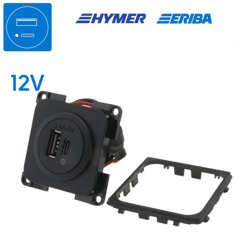 BBAtechniek artnr. 45146 - USB-C/A contactdoos DC/5V 3600mA zwart S20.000(1x)