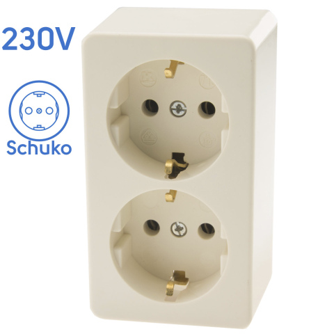BBAtechniek artnr. 27027 - 230V dubbel stopcontact opbouw met randaarde (1x) 