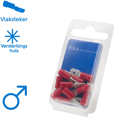 BBAtechniek artnr. 17499 - Vlaksteker 6.3mm* rood (10x)