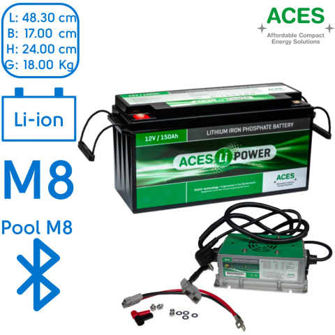 BBAtechniek artnr. 37077 - 12V 150Ah Aces Lithium accu + lader 20A (1x)