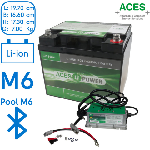 BBAtechniek artnr. 37076 - 12V 60Ah Aces Lithium accu + lader 20A (1x)