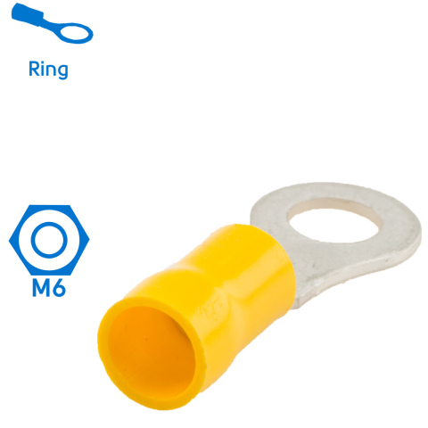 BBAtechniek artnr. 11043 - Kabelschoen ring M6 Ø6.4mm geel (100x)