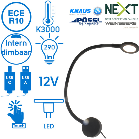 BBAtechniek artnr. 45152 - Siliconen LED flex 12V 2.1W USB 1A + USB-C 2A (1x)