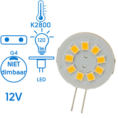 BBAtechniek artnr. 37135 - G4 10-30VDC 1.2W 2800K 120lm LED9 warm wit (2x)