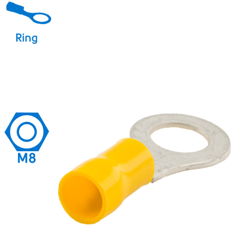BBAtechniek artnr. 11049 - Kabelschoen ring M8 Ø8.4mm geel (100x)