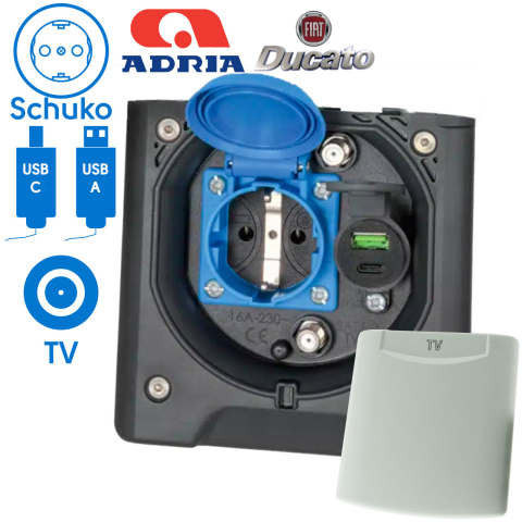 BBAtechniek artnr. 45189 - Voortent aansluiting CEE 230V / TV / USB-A/C (1x)