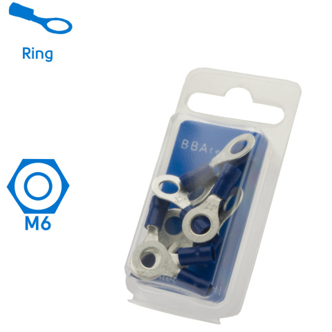 BBAtechniek artnr. 16990 - Kabelschoen ring M6 Ø6.4mm blauw (10x)