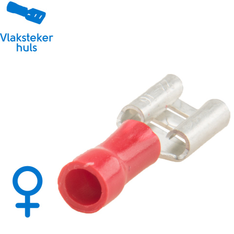 BBAtechniek artnr. 11337 - Vlakstekerhuls 6.3x0.8mm rood (100x)