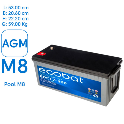 BBAtechniek artnr. 37016 - 12V 200Ah Ecobat AGM deep cycle accu (1x)