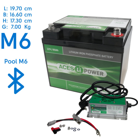 BBAtechniek artnr. 37076 - 12V 60Ah Aces Lithium accu + lader 20A (1x)