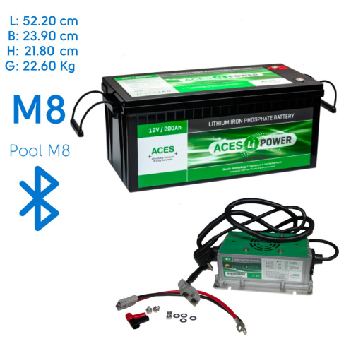 BBAtechniek artnr. 37078 - 12V 200Ah Aces Lithium accu + lader 20A (1x)