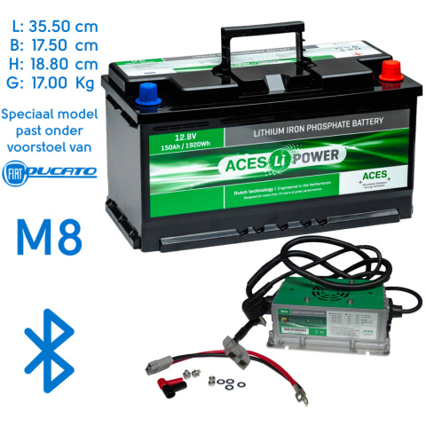 BBAtechniek artnr. 37080 - 12V 150Ah Aces Lithium accu + lader 20A (1x)