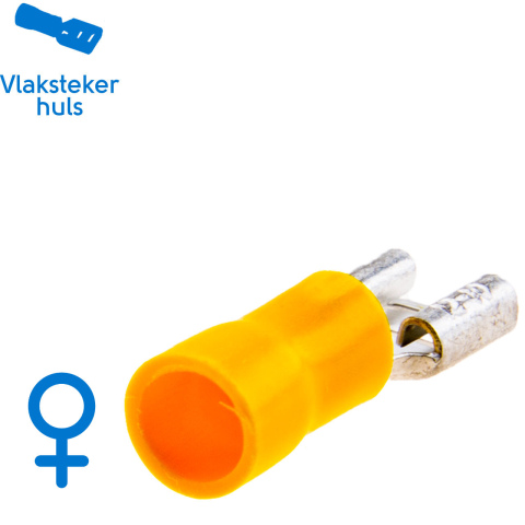 BBAtechniek artnr. 11421 - Vlakstekerhuls 6.3x0.8mm geel (100x)