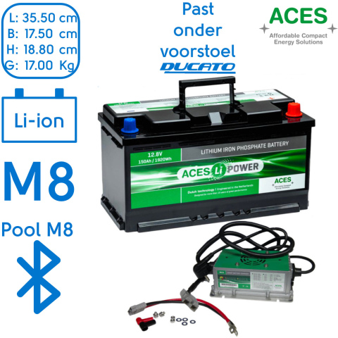 BBAtechniek artnr. 37080 - 12V 150Ah Aces Lithium accu + lader 20A (1x)