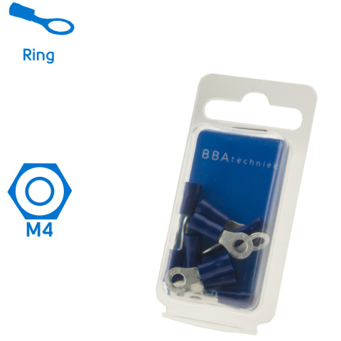BBAtechniek artnr. 17554 - Kabelschoen ring M4 Ø4.3mm blauw (10x)