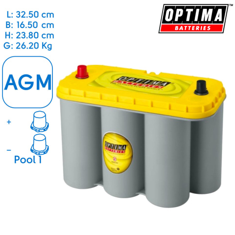 BBAtechniek artnr. 37008 - 12V 75Ah Optima Yellow Top AGM accu (1x)