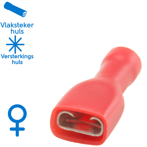 BBAtechniek artnr. 11360 - Vlakstekerhuls 6.3x0.8mm* rood (50x)
