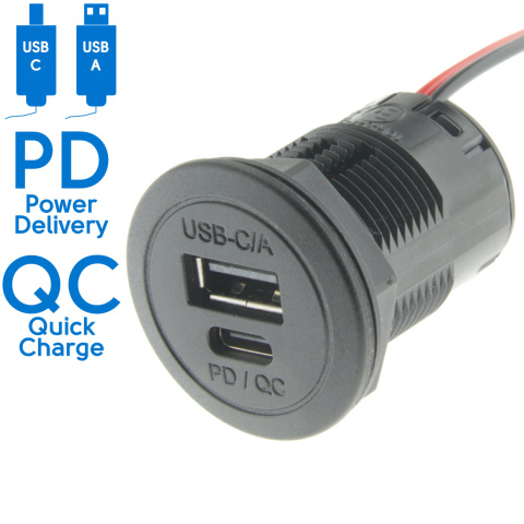 BBAtechniek artnr. 45010 - USB C-1x & A-1x PD QC 5V 3.6A inbouw (1x)