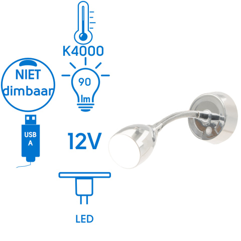 BBAtechniek artnr. 65569 - Veneto S flex LED spot 12V 1.8W 4000K USB (1x)