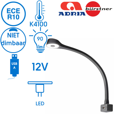 BBAtechniek artnr. 45129 - Cordoba flex LED 12V 1.3W 4100K 90lm USB zwart(1x)