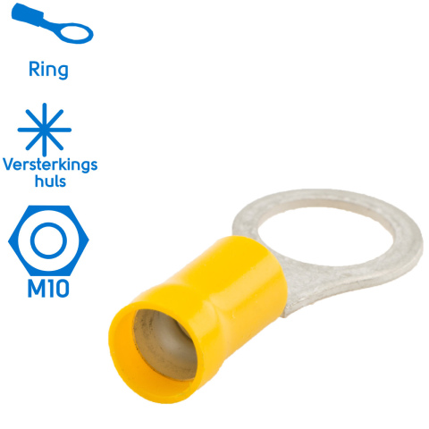 BBAtechniek artnr. 11058 - Kabelschoen ring M10 Ø10.5mm* geel (100x)