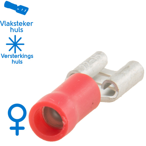 BBAtechniek artnr. 11339 - Vlakstekerhuls 6.3x0.8mm* rood (50x)