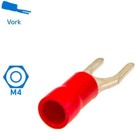 BBAtechniek artnr. 11073 - Kabelschoen vork M4 Ø4.3mm rood (100x)