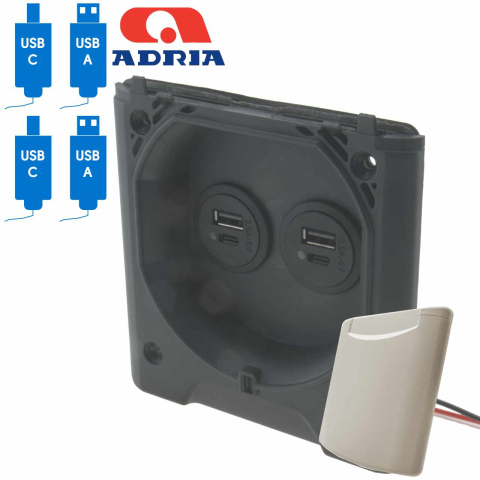 BBAtechniek artnr. 45083 - USB-A 3.6A 5V 2x en USB-C 2x licht grijs (1x)