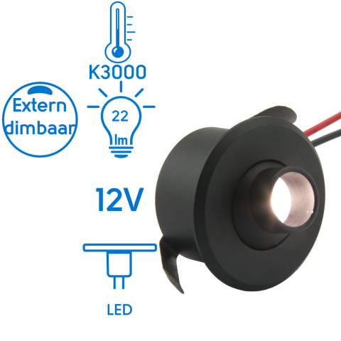 BBAtechniek artnr. 65580 - Sardinië 12V 0.75W kantelbare LED spot zwart (1x)