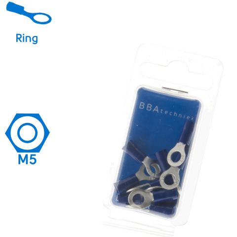 BBAtechniek artnr. 16988 - Kabelschoen ring M5 Ø5.3mm blauw (10x)
