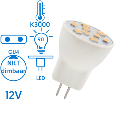 BBAtechniek artnr. 37116 - GU4 12VDC 1.2W 3000K 90lm LED MR8 (1x)