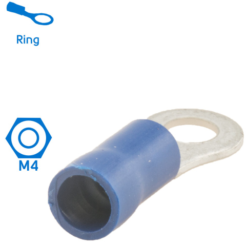 BBAtechniek artnr. 10995 - Kabelschoen ring M4 Ø4.3mm blauw (100x)